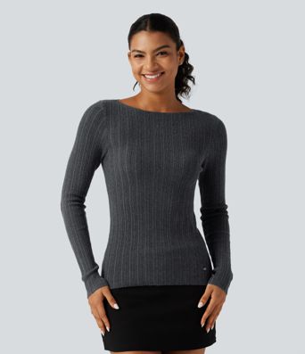 Boat Neck Long Sleeve Casual Sweater