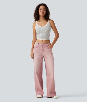 Low Rise Asymmetric Wide Leg Colorful Casual Jeans with Pockets Low Rise Asymmetric Wide Leg Colorful Casual Jeans with Pockets