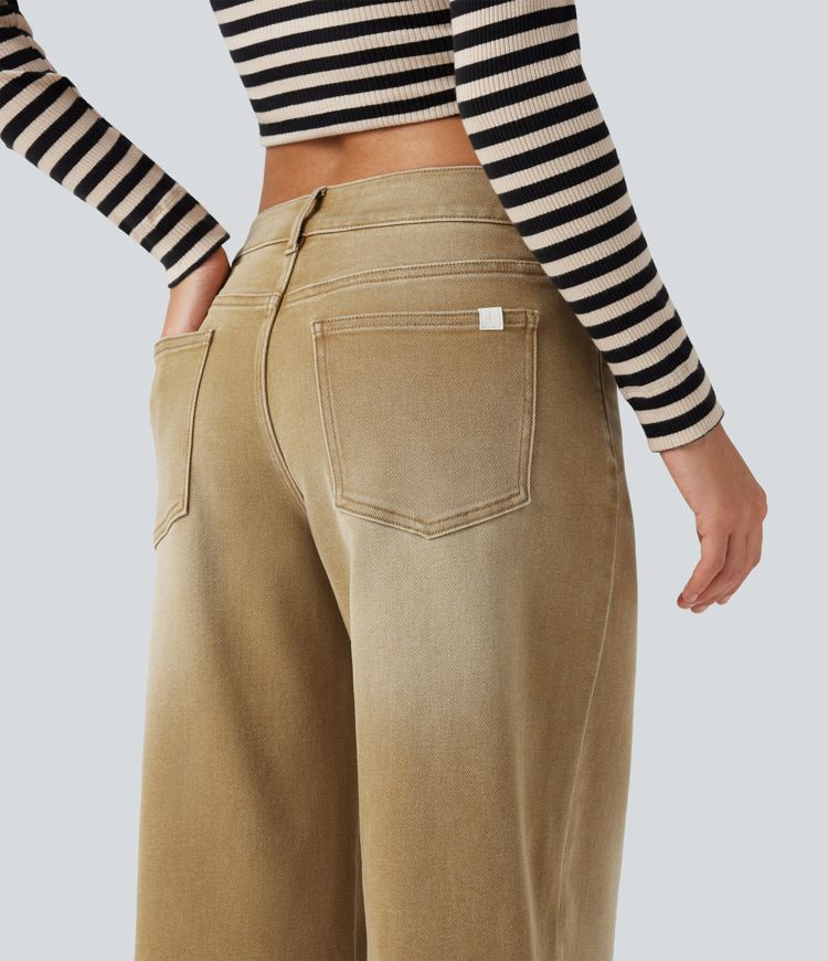 Low Rise Wide Leg Colorful Casual Jeans with Pockets