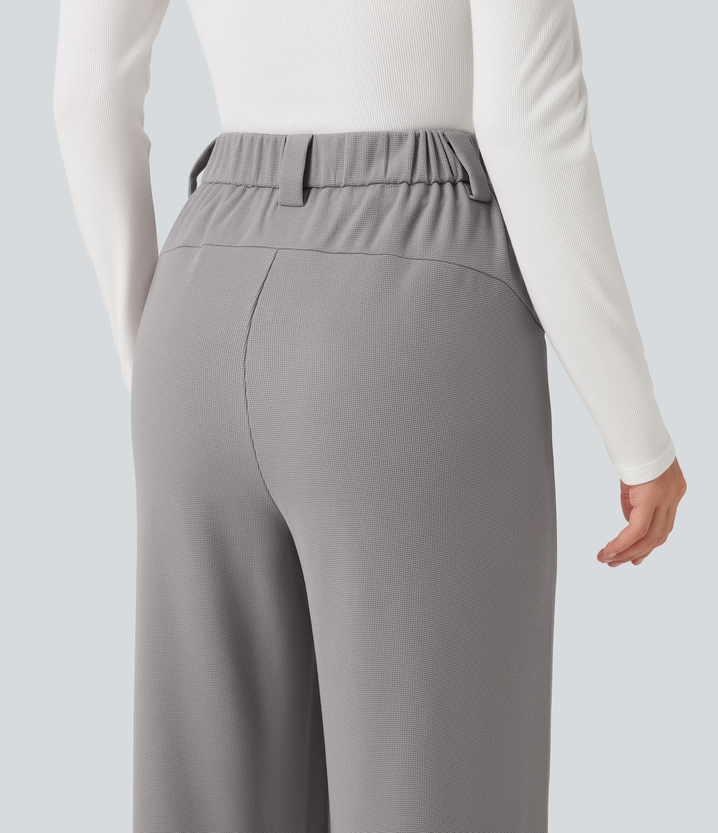 High Waisted Straight Leg Waffle Work Pants with Pockets High Waisted Straight Leg Waffle Work Pants with Pockets