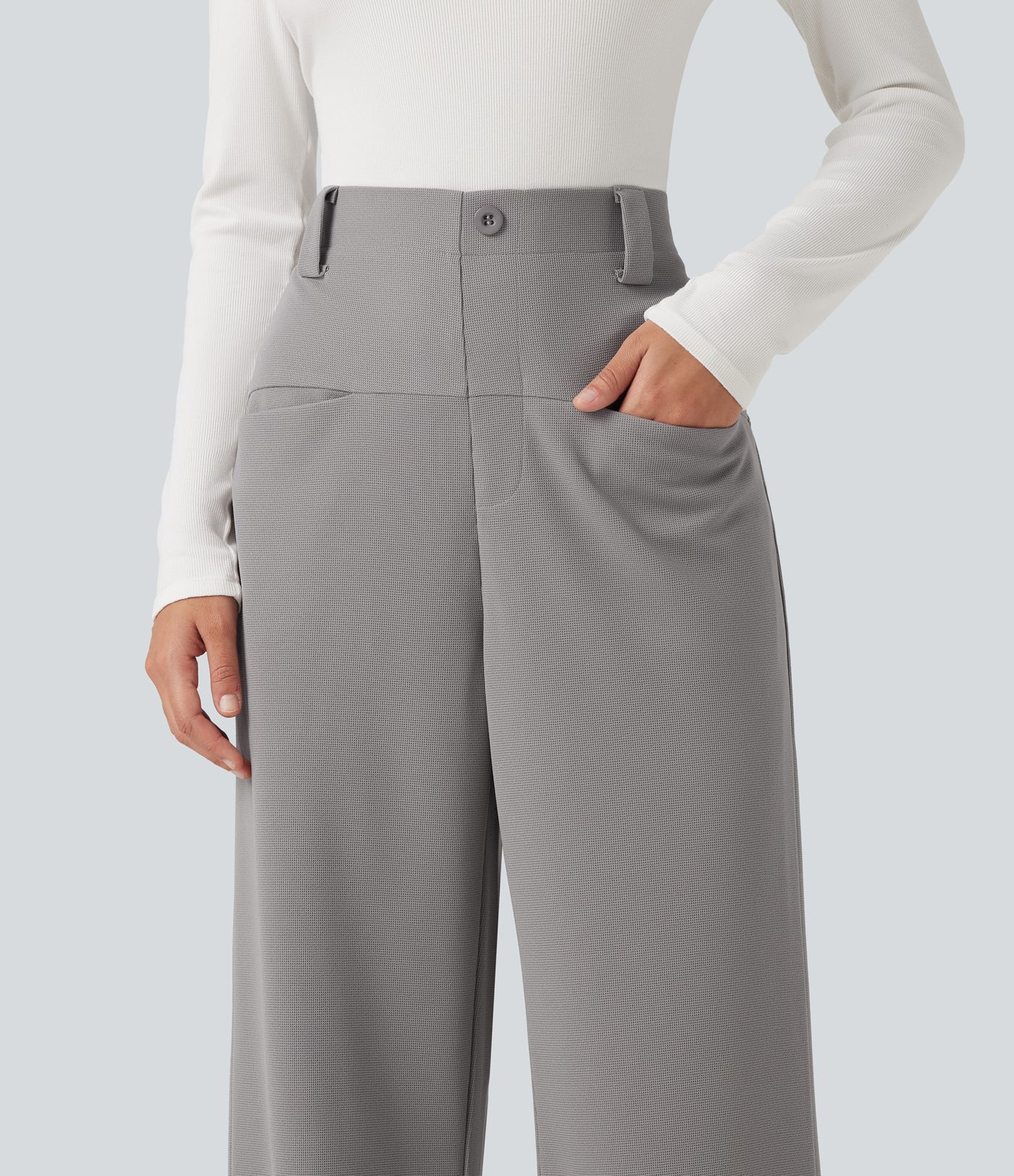 High Waisted Straight Leg Waffle Work Pants with Pockets High Waisted Straight Leg Waffle Work Pants with Pockets