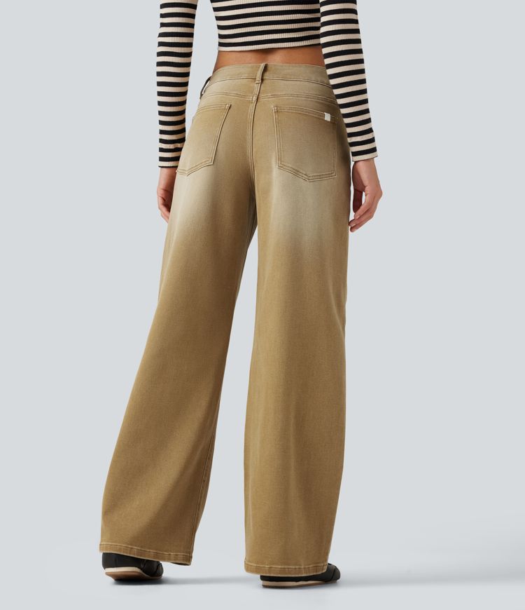 Low Rise Wide Leg Colorful Casual Jeans with Pockets