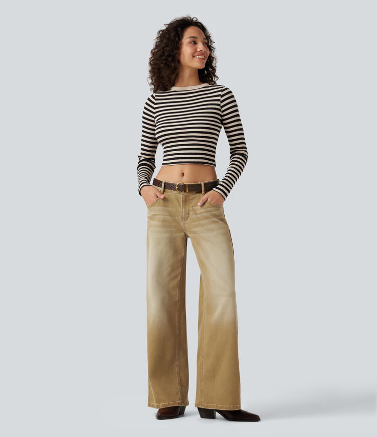 Low Rise Wide Leg Colorful Casual Jeans with Pockets