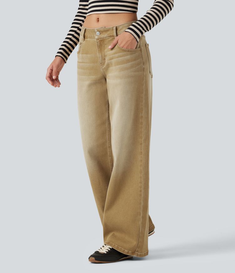Low Rise Wide Leg Colorful Casual Jeans with Pockets