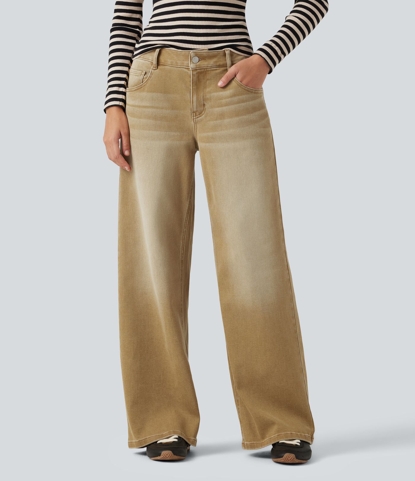 Low Rise Wide Leg Colorful Casual Jeans with Pockets