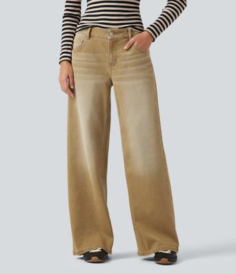 Low Rise Wide Leg Colorful Casual Jeans with Pockets