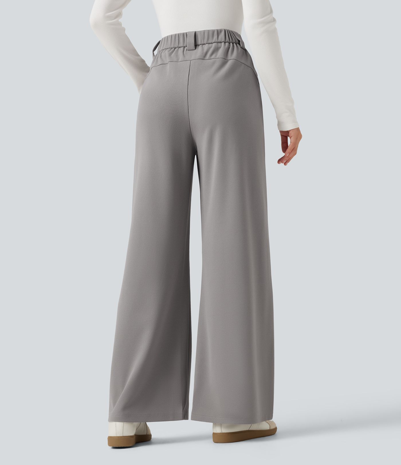 High Waisted Straight Leg Waffle Work Pants with Pockets High Waisted Straight Leg Waffle Work Pants with Pockets