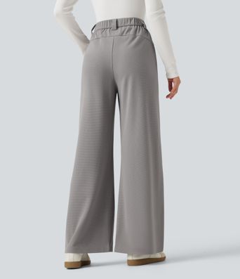 High Waisted Straight Leg Waffle Work Pants with Pockets High Waisted Straight Leg Waffle Work Pants with Pockets