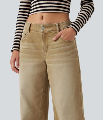 Low Rise Wide Leg Colorful Casual Jeans with Pockets