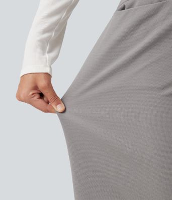 High Waisted Straight Leg Waffle Work Pants with Pockets High Waisted Straight Leg Waffle Work Pants with Pockets