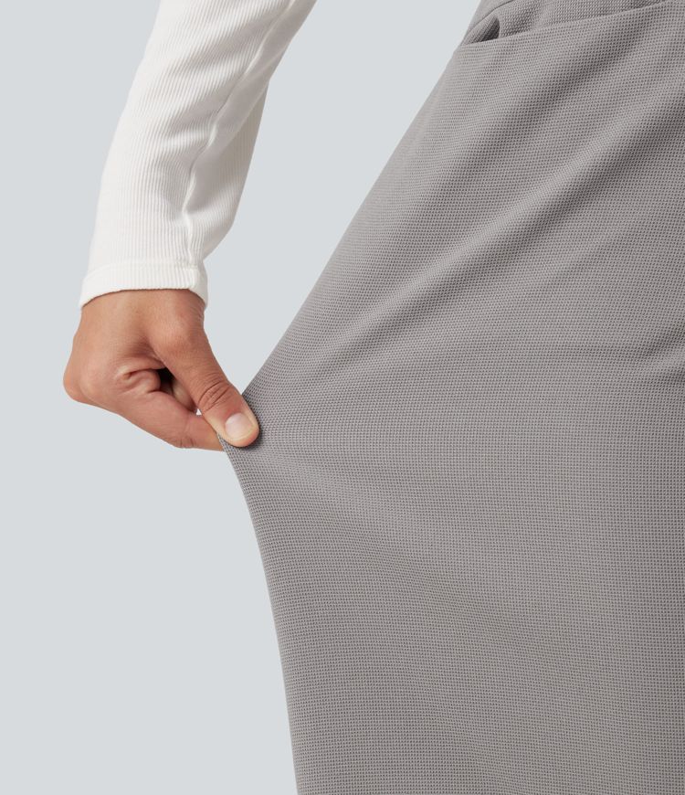 High Waisted Straight Leg Waffle Work Pants with Pockets High Waisted Straight Leg Waffle Work Pants with Pockets