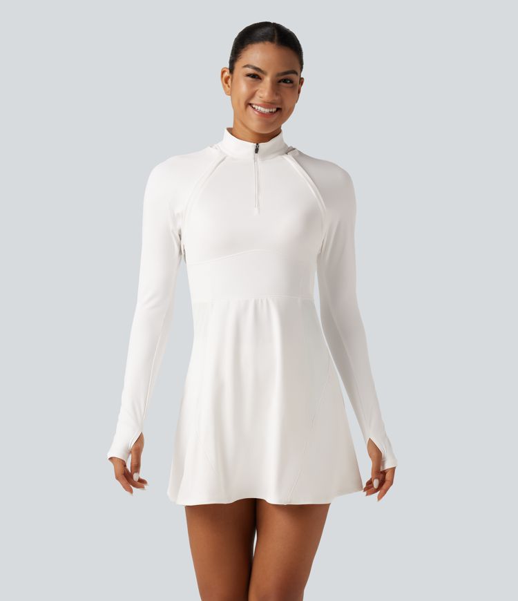 SoftlyZero™ Airy mini-robe de golf trapèze à col montant (mock neck), manches longues, InstantCool, avec shorts-doublure séparés et poches.