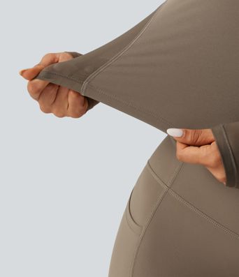 Yoga-Sport-Top mit Rundhalsausschnitt, langen Ärmeln, Kontrast-Mesh und InstantCool - schnelltrocknend