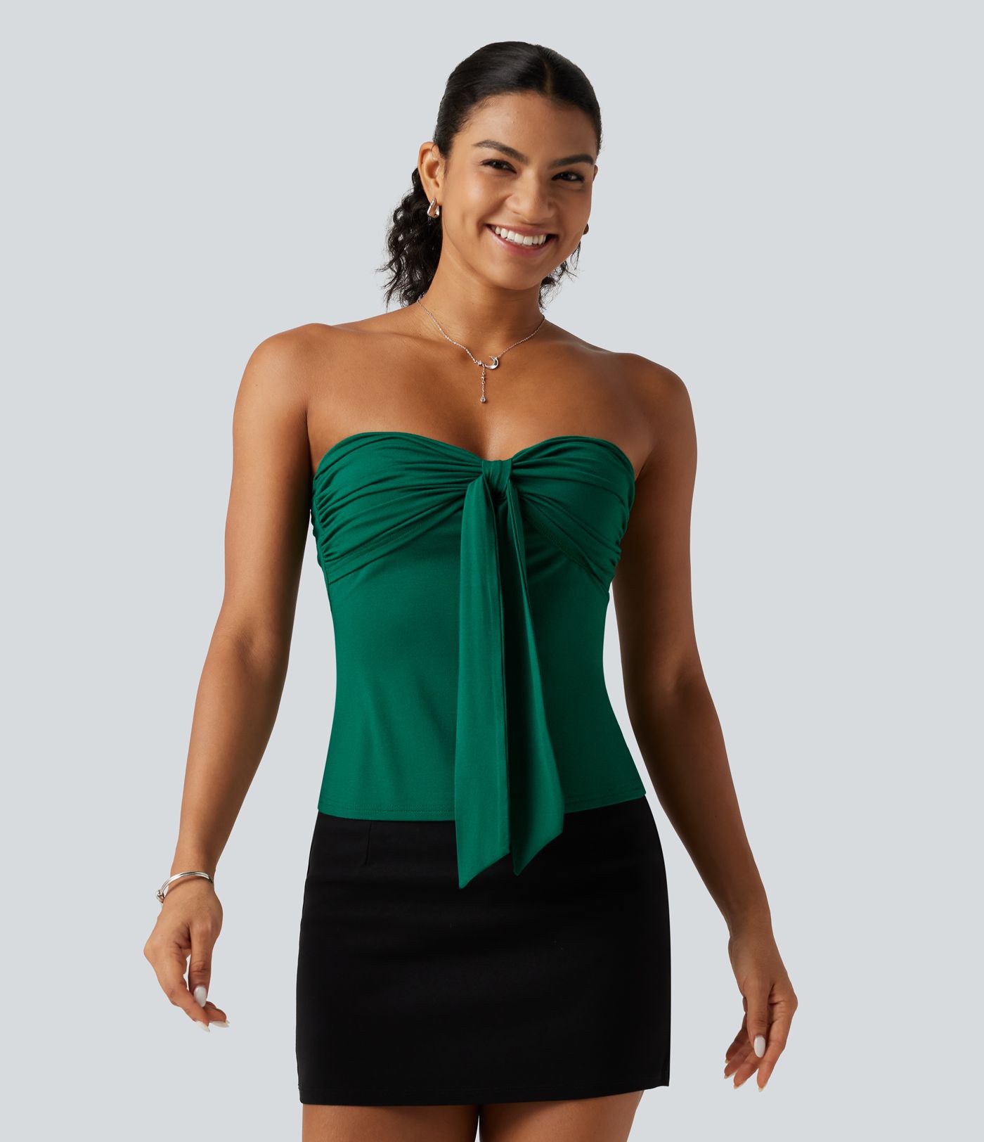 Tube Tie Front Built-in Bra Casual Top