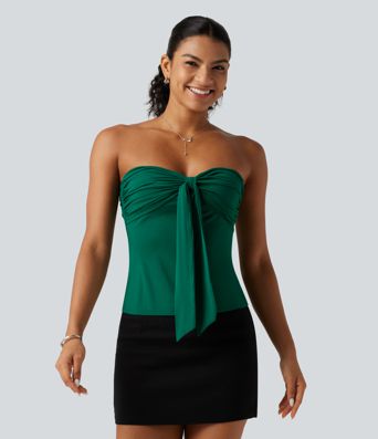 Tube Tie Front Built-in Bra Casual Top