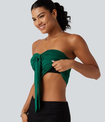 Tube Tie Front Built-in Bra Casual Top