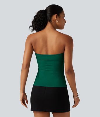 Tube Tie Front Built-in Bra Casual Top