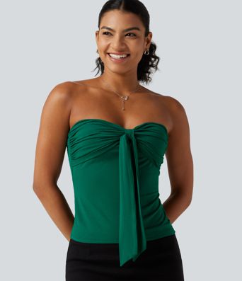 Tube Tie Front Built-in Bra Casual Top