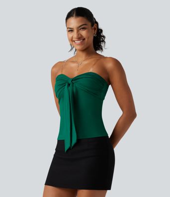 Tube Tie Front Built-in Bra Casual Top