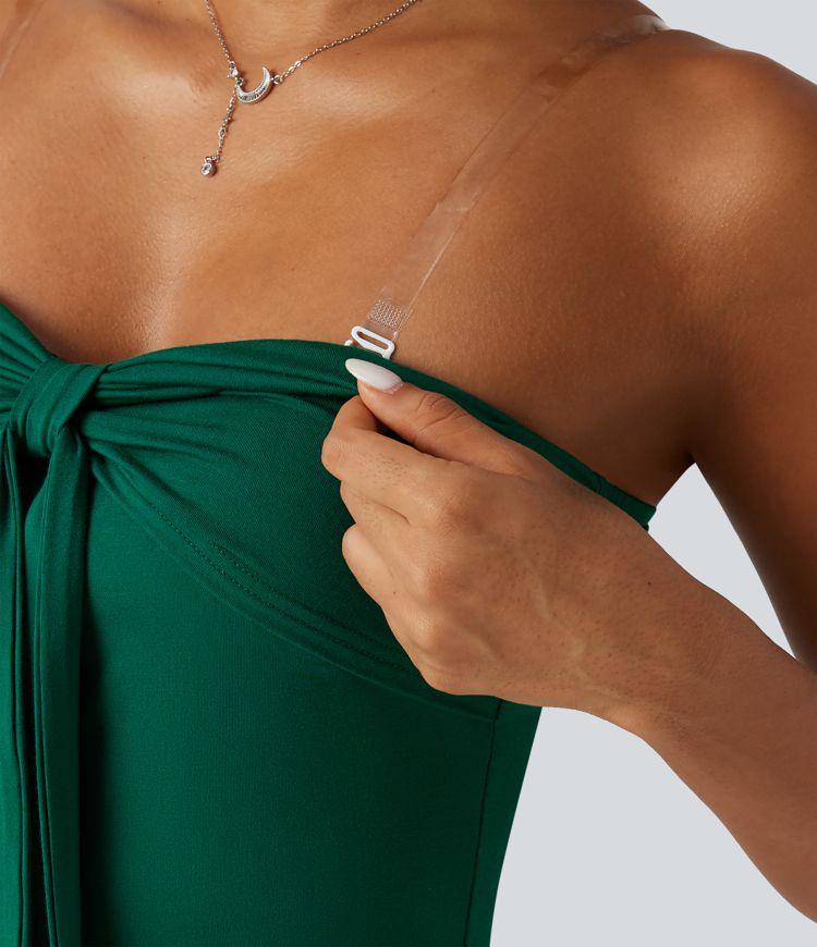 Tube Tie Front Built-in Bra Casual Top