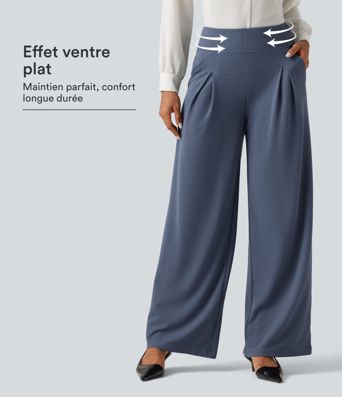 Pantalon de bureau taille haute coupe large avec poches
