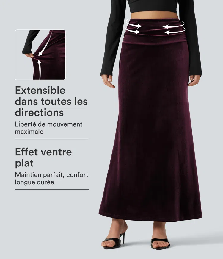 Jupe maxi sirène en velours taille haute gainante et froncée