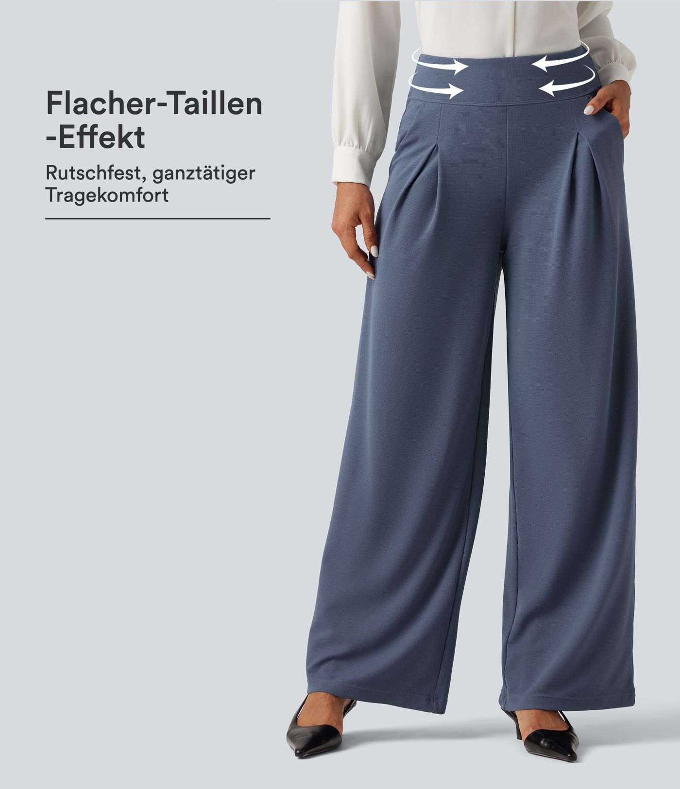 Bürohose mit hohem Bund, Seitentaschen und weitem Bein Bürohose mit hohem Bund, Seitentaschen und weitem Bein