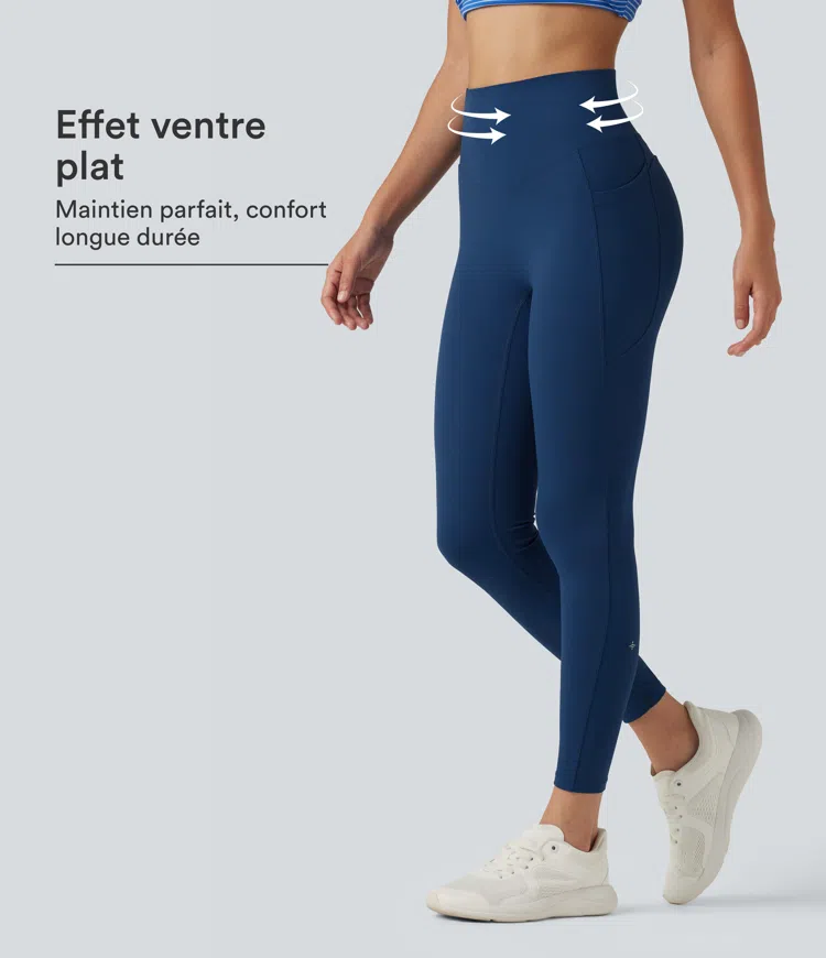 Navy Peony Legging de sport Halara UltraSculpt™ taille haute croisée gainant avec poches / 1