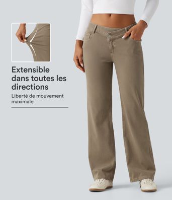 Halara Flex™ jeans de tiro bajo con pierna recta asimétrica, coloridos y casuales, con bolsillos