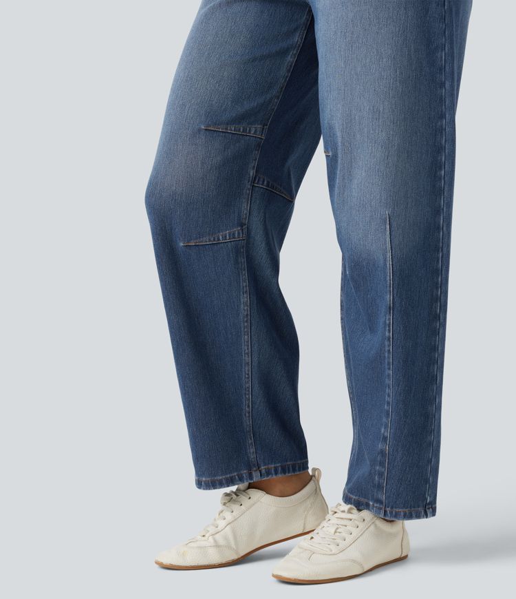 Halara Flex™ Mid Rise Drawstring Barrel Leg Casual Jeans with Pockets