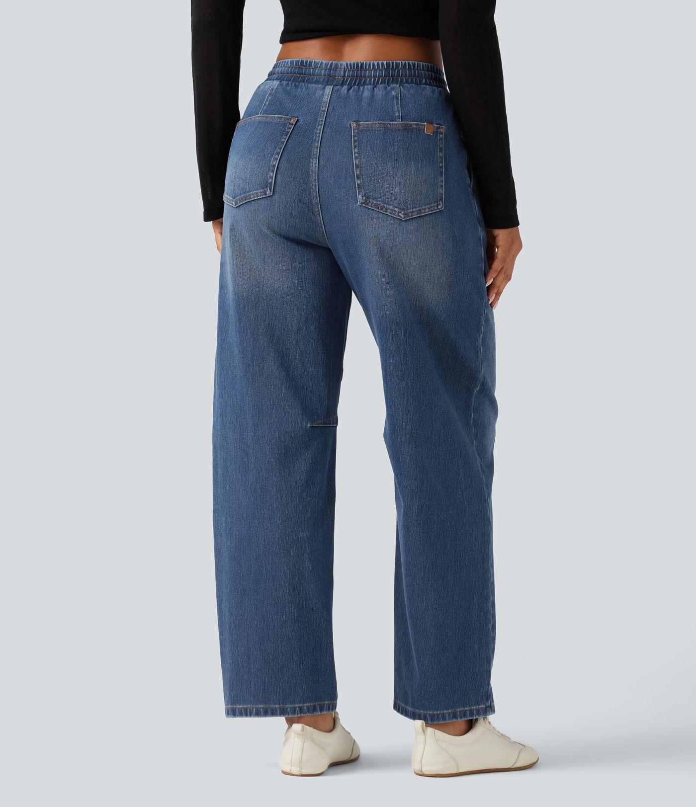 Halara Flex™ Mid Rise Drawstring Barrel Leg Casual Jeans with Pockets