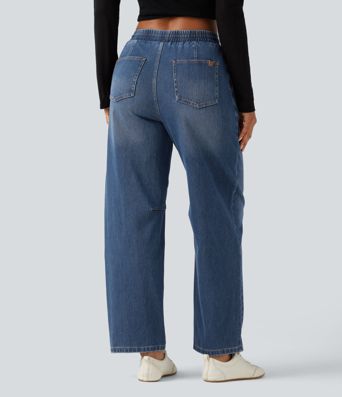 Halara Flex™ Mid Rise Drawstring Barrel Leg Casual Jeans with Pockets