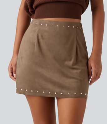 High Waisted 2-in-1 A Line Mini Suede Party Skirt