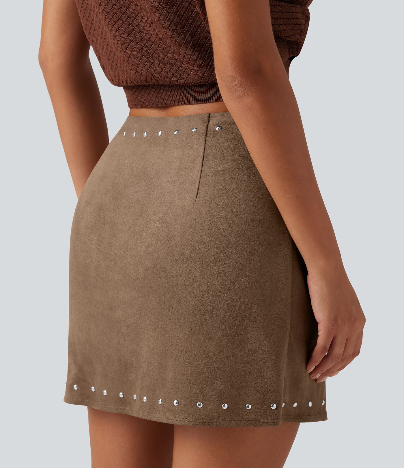High Waisted 2-in-1 A Line Mini Suede Party Skirt