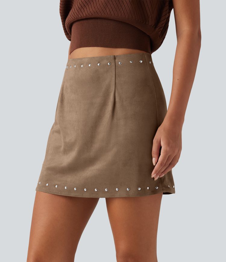 High Waisted 2-in-1 A Line Mini Suede Party Skirt