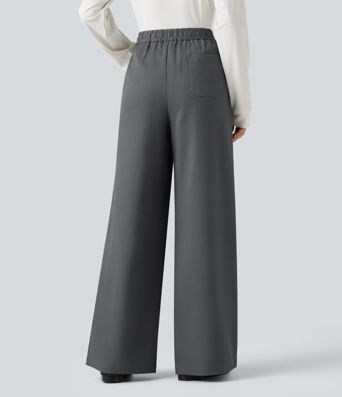 Mid Rise Wide Leg Work Pants with Pockets