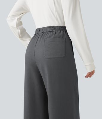 Mid Rise Wide Leg Work Pants with Pockets