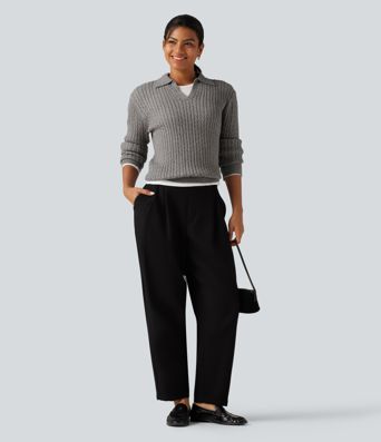 Lapel Long Sleeve Work Sweater
