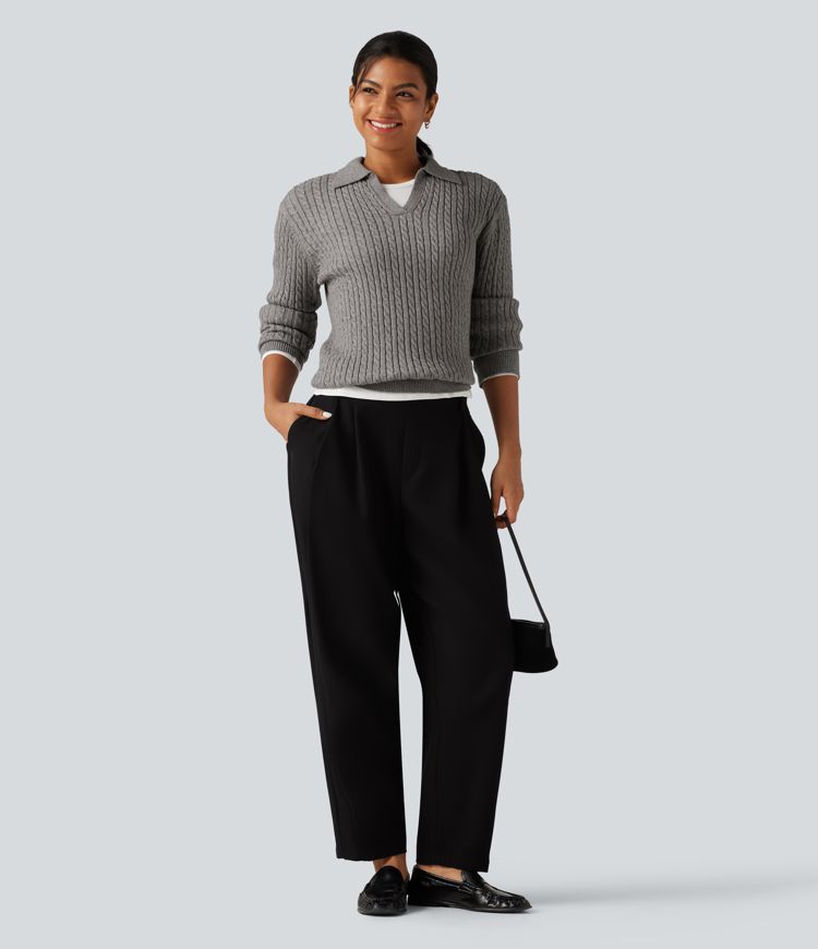 Lapel Long Sleeve Work Sweater