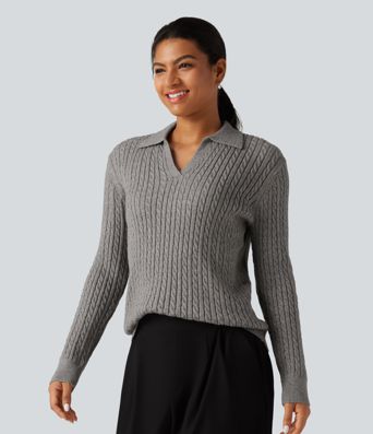 Lapel Long Sleeve Work Sweater