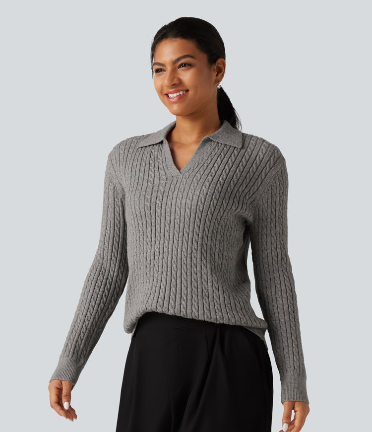 Lapel Long Sleeve Work Sweater