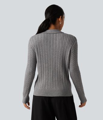 Lapel Long Sleeve Work Sweater