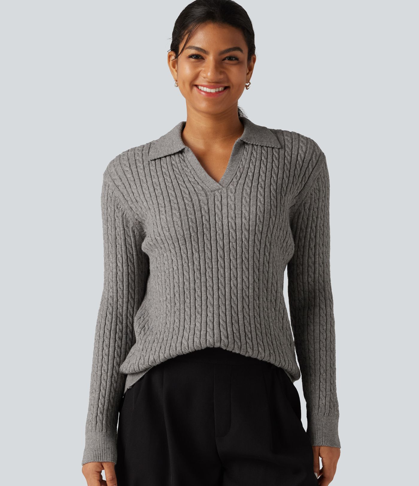 Lapel Long Sleeve Work Sweater Lapel Long Sleeve Work Sweater