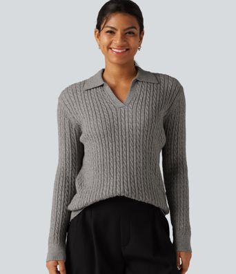 Lapel Long Sleeve Work Sweater