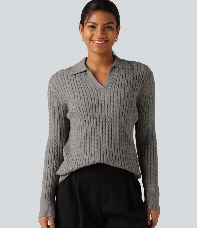 Lapel Long Sleeve Work Sweater