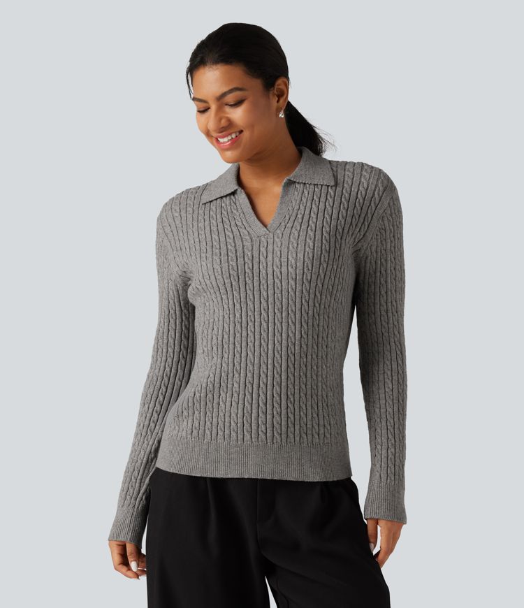 Lapel Long Sleeve Work Sweater