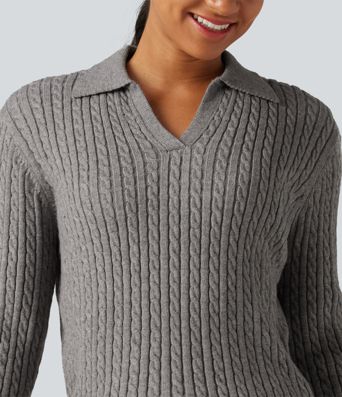 Lapel Long Sleeve Work Sweater