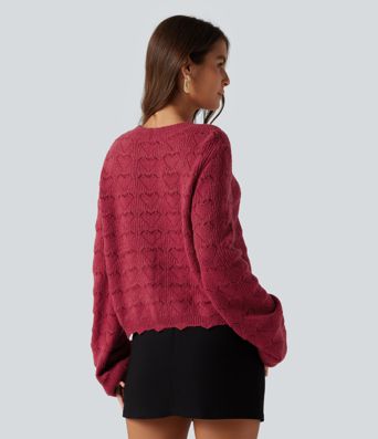Round Neck Dropped Shoulder Long Sleeve Casual Sweater Round Neck Dropped Shoulder Long Sleeve Casual Sweater