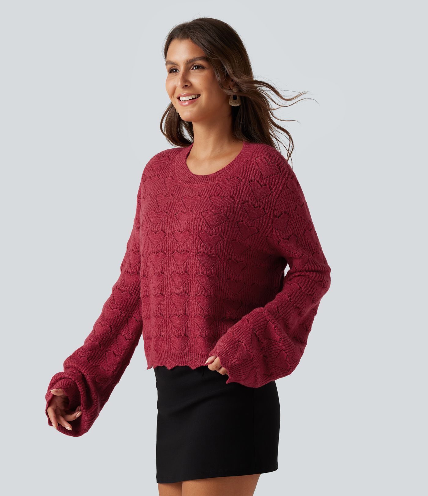 Round Neck Dropped Shoulder Long Sleeve Casual Sweater Round Neck Dropped Shoulder Long Sleeve Casual Sweater