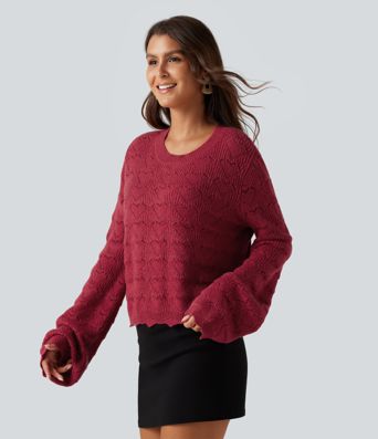 Round Neck Dropped Shoulder Long Sleeve Casual Sweater Round Neck Dropped Shoulder Long Sleeve Casual Sweater